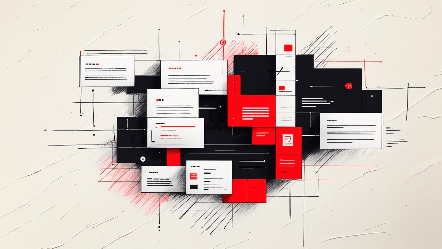 Disseny abstracte que simbolitza el redisseny web corporatiu de Franc Mobiliari, amb una estructura visual estratègica orientada a identitat de marca i posicionament digital.
