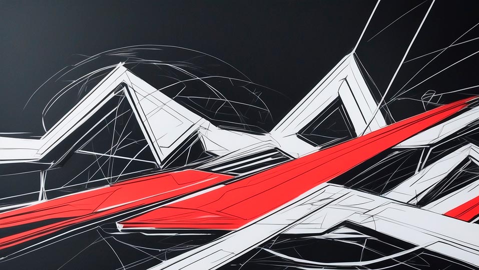 Composición abstracta que representa la tecnología, el rendimiento y la optimización SEO del rediseño web corporativo de Franc Mobiliari.